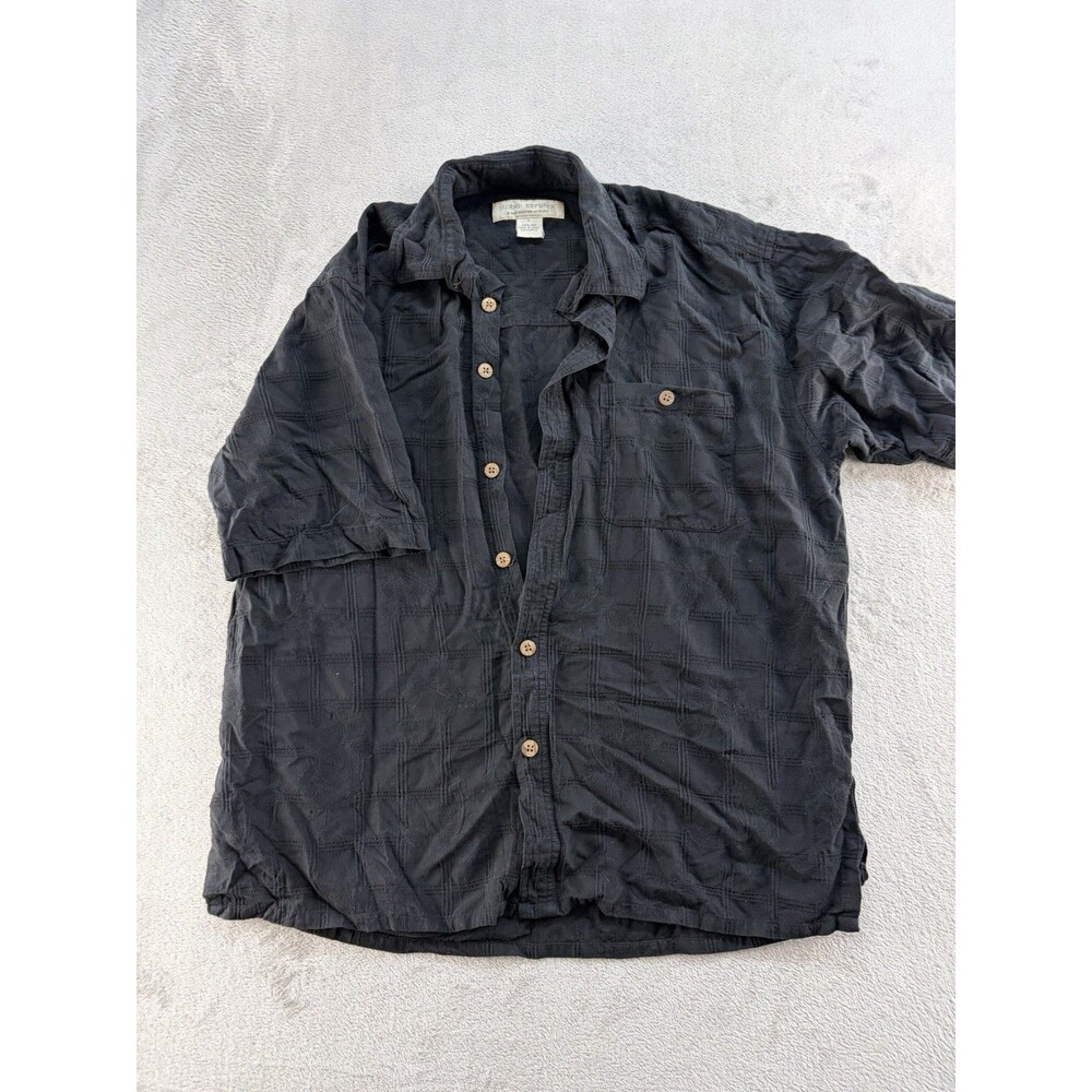 Island Republic Button-Up Shirt Size Large Black Vacation Casual 100% Silk